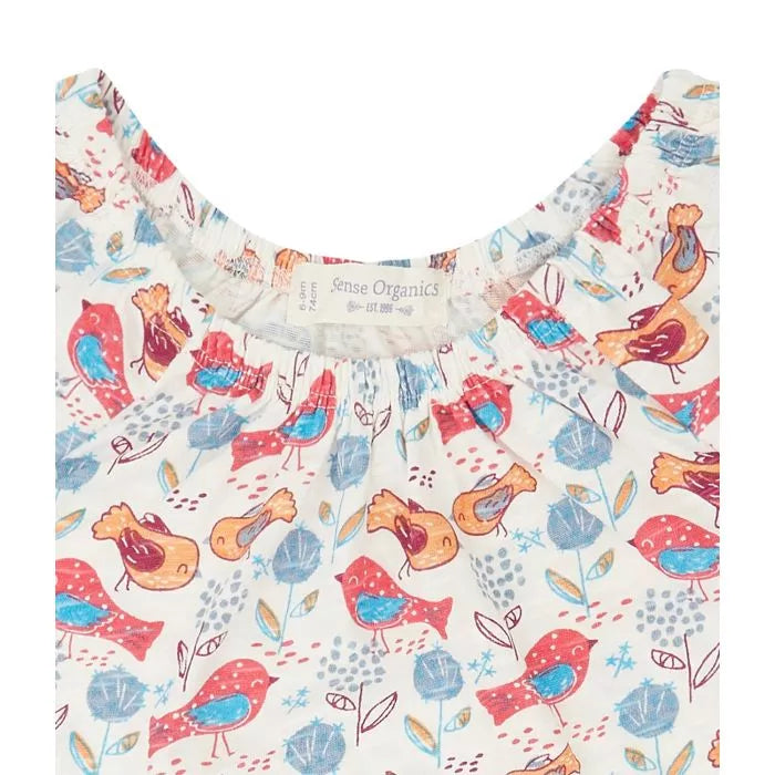 NILA Baby Tunika – Natur mit buntem Vogelprint aus Bio-Baumwolle - Sense Organics