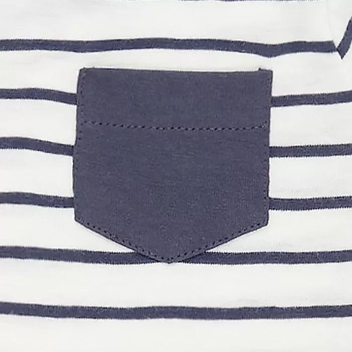 ODO Babyshirt – Naturweiß mit navy Ringeln & Brusttasche aus Bio-Baumwolle - Sense Organics