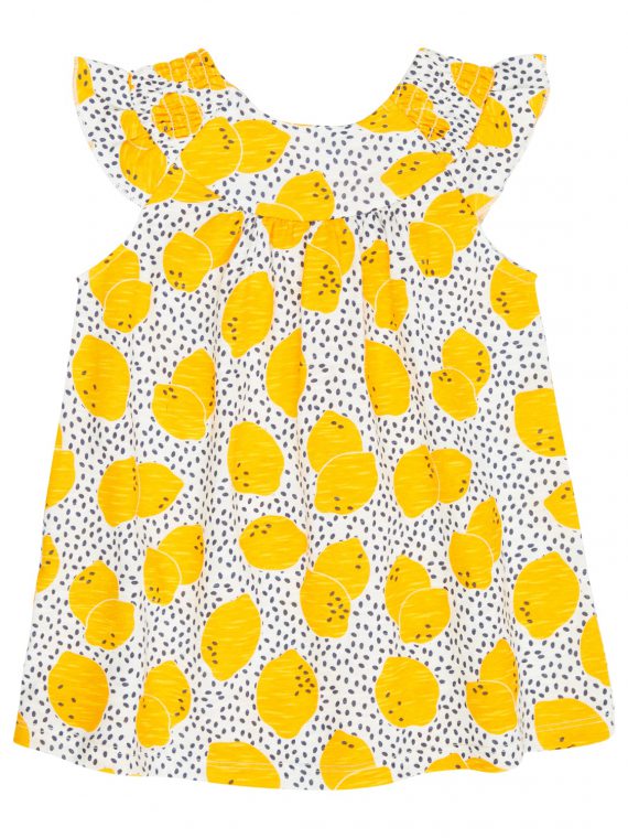 NEELA Babykleid mit Zitronen und Punkten aus Bio-Musselin – Leicht & Federweich für den Sommer- Sense Organics