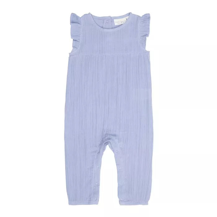 Baby Overall aus Bio-Musselin in Lavendel-Blau mit Rüsschen-Ärmel – Leicht & Schutzvoll für kleine Entdeckerin - Sense Organics