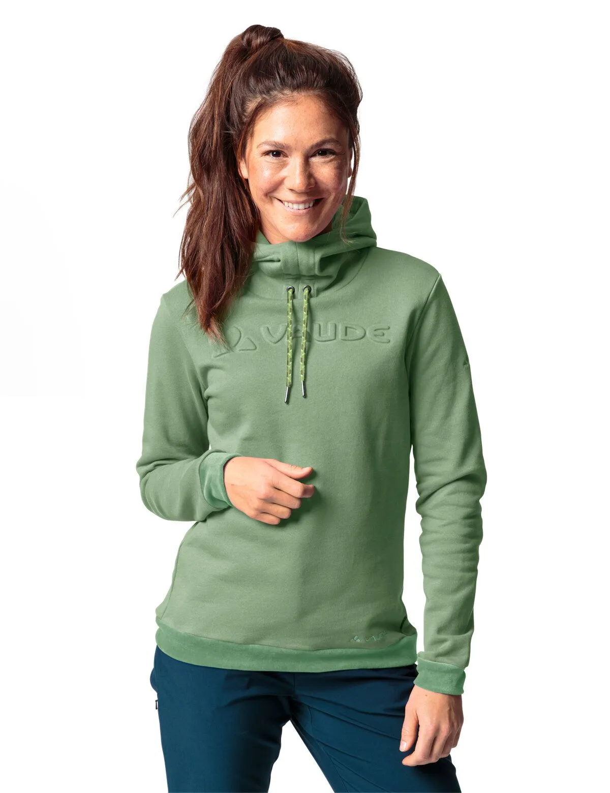 VAUDE WO Manukau Hoody III – Warmer Damen in Grün aus Bio-Baumwolle IKapuzenpullover | GOTS zertifiziert, klimaneutral & modisch weit geschnitten