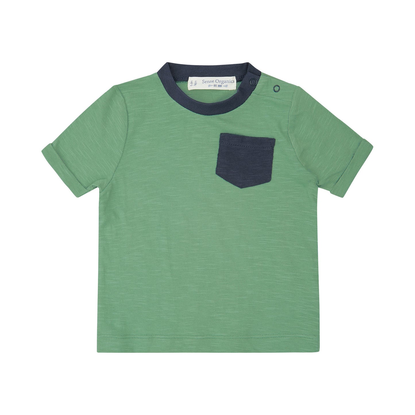 ODO Babyshirt – Grün & Dunkelblauer Brusttasche aus Bio-Baumwolle - Sense Organics