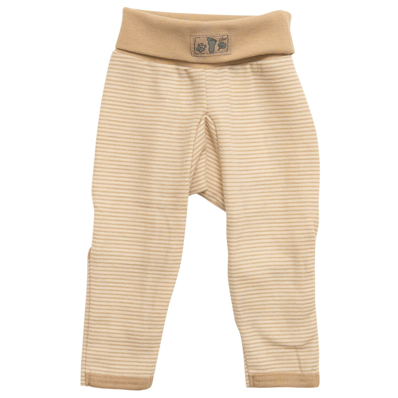 Lilano Kinder Nabelbundhose – Wolle & Seide, Sand Ringel mit Beinumschlag | Wärmend & nachhaltig