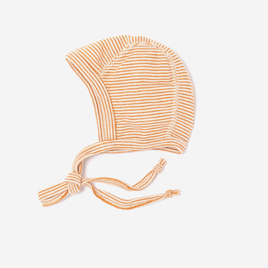 Babys Erstlingsmütze Wolle-Seide – Curry Ringel, Lilano, kuschelig & nachhaltig