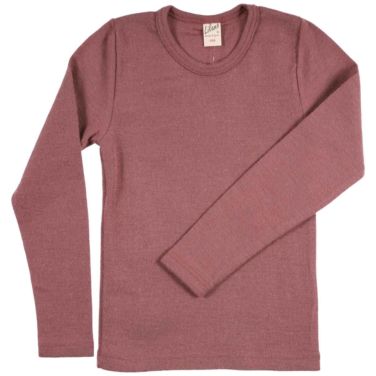 Lilano Kinder Langarmshirt Uni Mauve – Wolle-Seide Unterhemd für Kinder