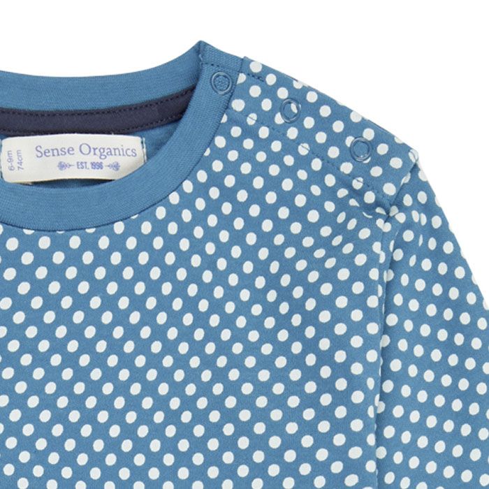 Babyshirt KLARA von Sense Organics – Langarm, GOTS zertifiziert, Hellpetrol und weiß gepunktet