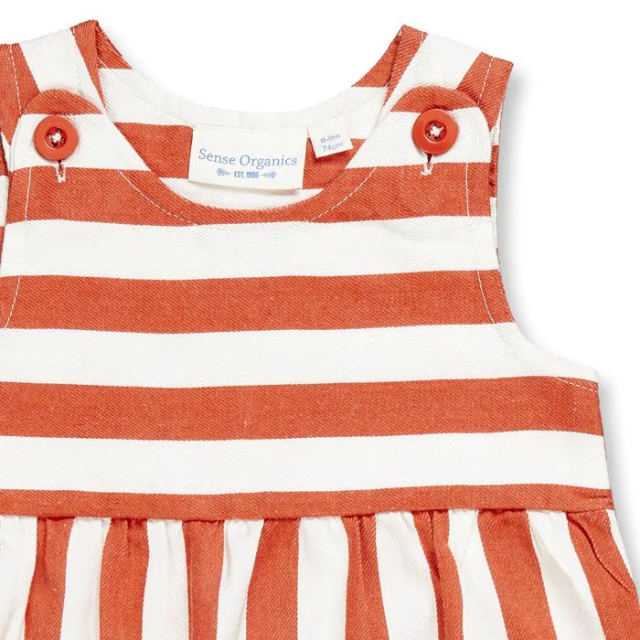 BADU ärmelloser Baby-Romper in rostrot gestreift aus Biobaumwolle - Sense Organics