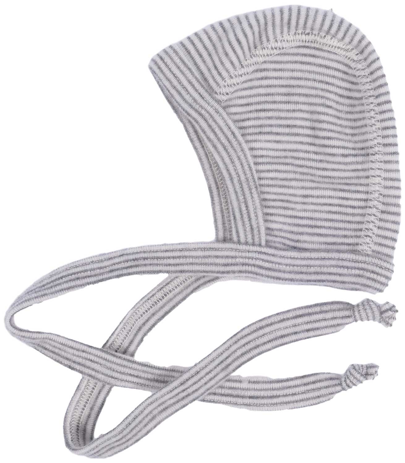 Babys Erstlingsmütze Wolle-Seide – Hellgrau Ringel, Lilano, kuschelig & nachhaltig