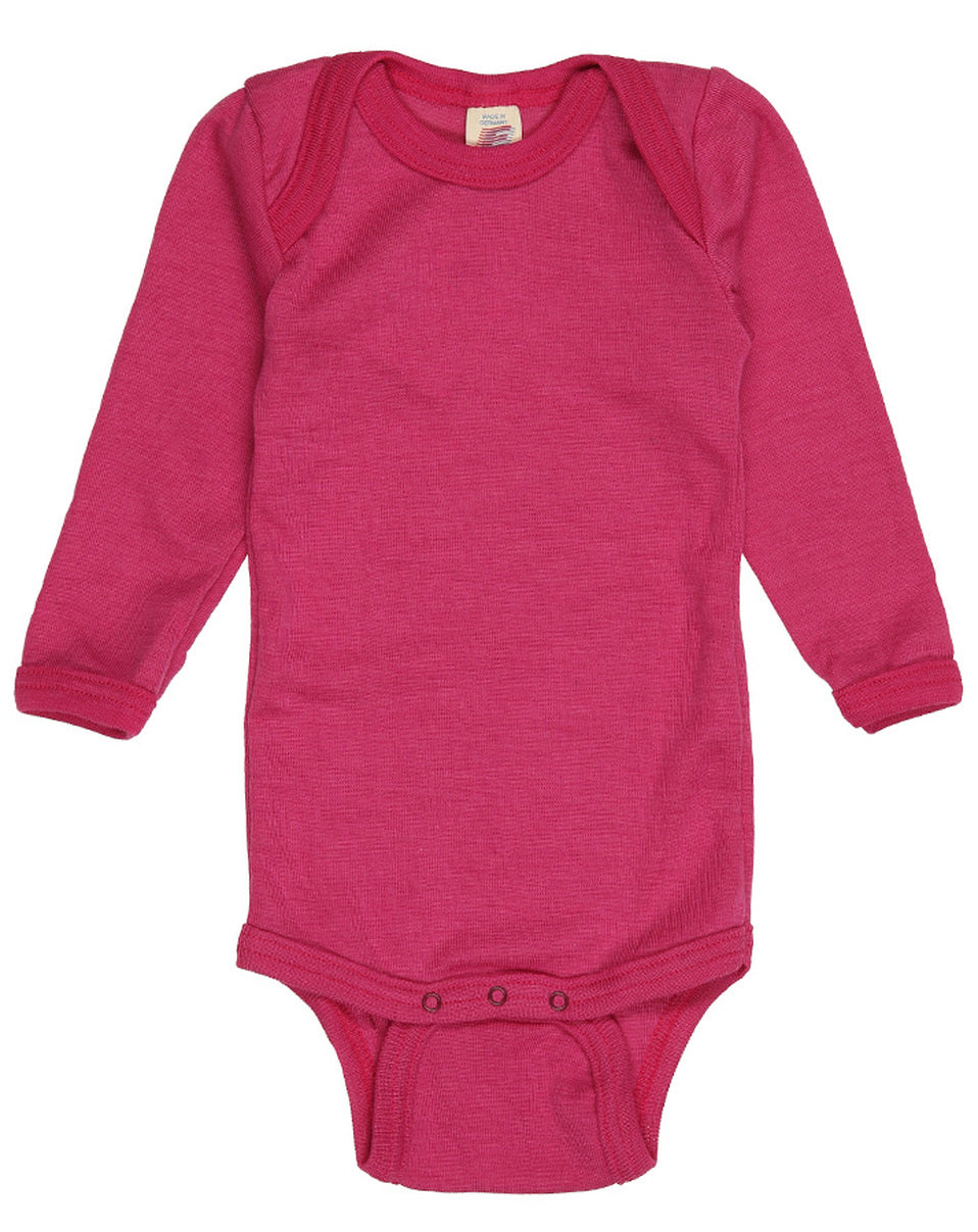 Engel Baby-Body Langarm in himbeere – Wolle & Seide, 70/30, kbT, GOTS