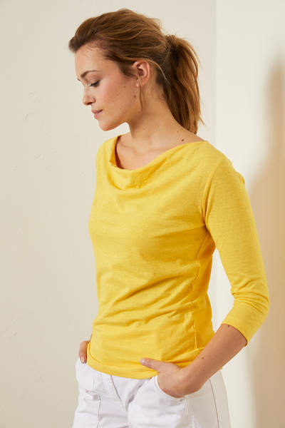 Wasserfallshirt – Feminines Shirt aus Hanf-Baumwoll-Mischung, 3/4-Ärmel