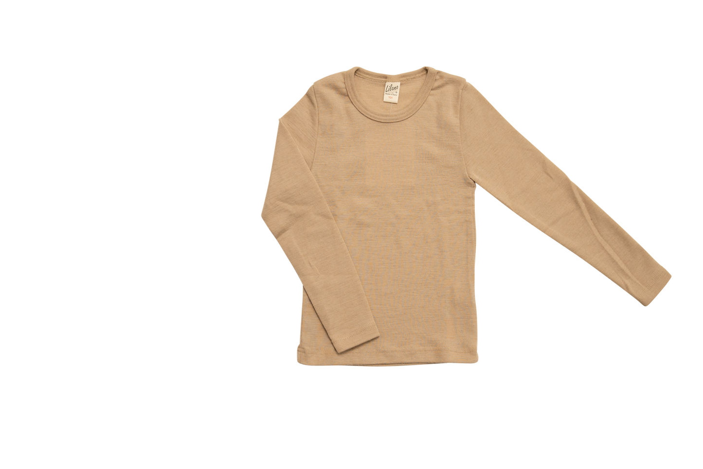 Lilano Kinder Langarmshirt Uni Sand – Wolle-Seide Unterhemd für Kinder