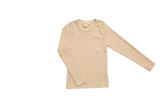 Lilano Kinder Langarmshirt Ringel Sand – Wolle-Seide Unterhemd für Kinder