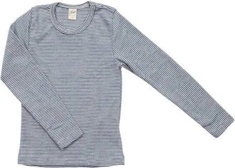 Lilano Kinder Langarmshirt Ringel Marine – Wolle-Seide Unterhemd für Kinder