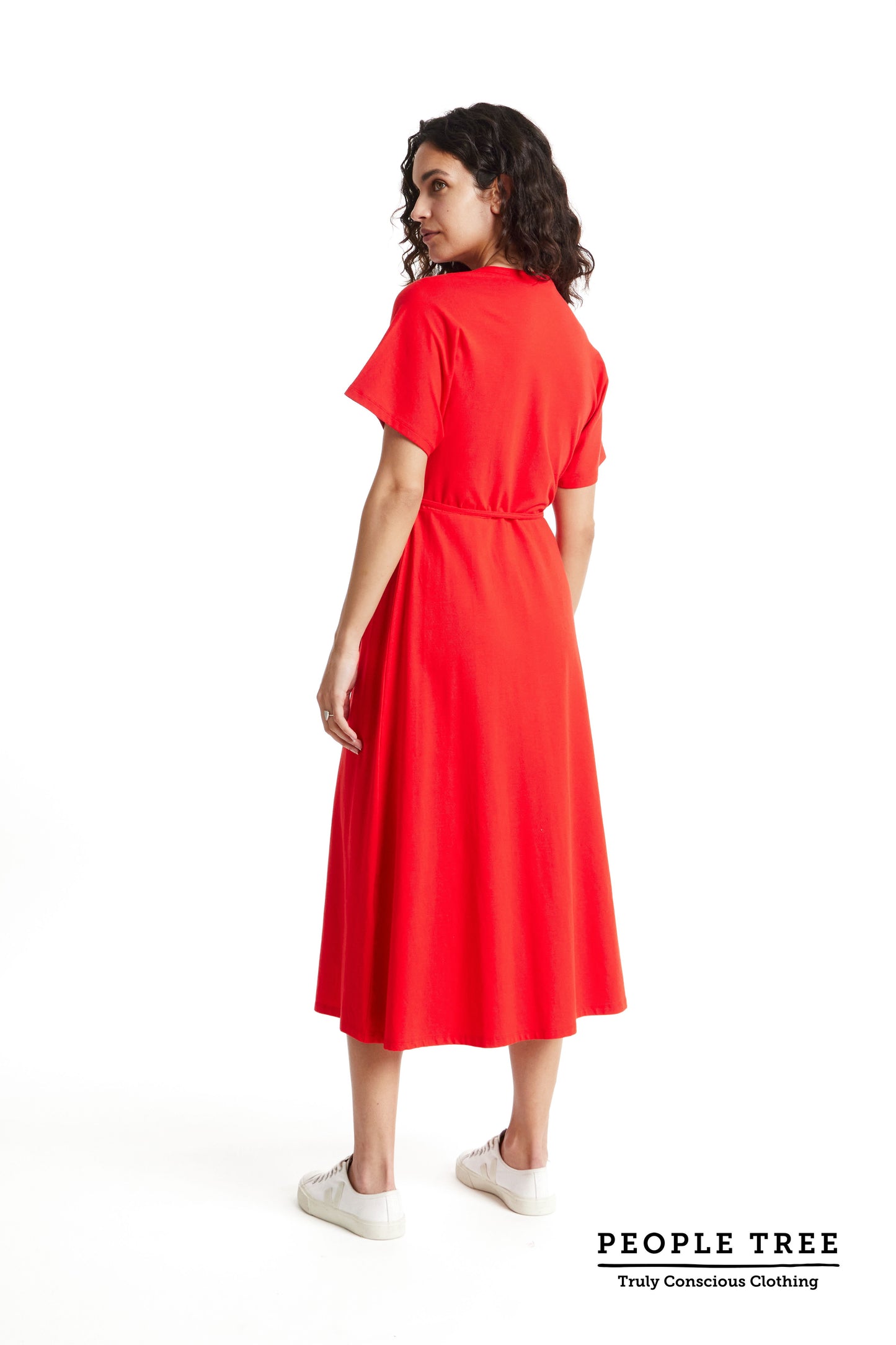 People Tree Leora Wrap Dress – Rotes Wickelkleid aus Fairtrade & GOTS-zertifiziertem Bio-Baumwolljersey