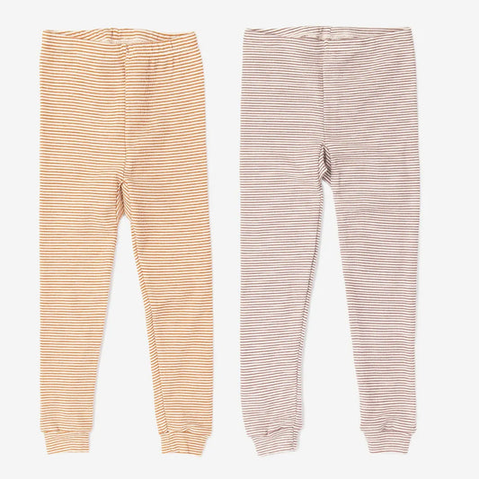Lange Unterhose/Leggings für Kinder aus Wolle & Seide – Lilano Ringel Mauve, hautfreundlich & temperaturausgleichend