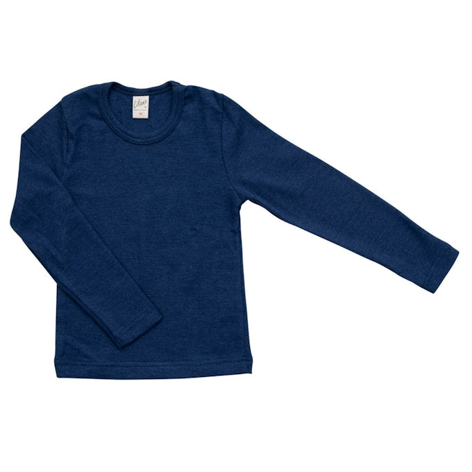 Lilano Kinder Langarmshirt Uni Marine – Wolle-Seide Unterhemd für Kinder
