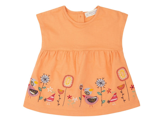AURORA Baby Tunika – Lachsrosa mit zarter Vogel- und Blumenstickerei aus Bio-Baumwolle - Sense Organics