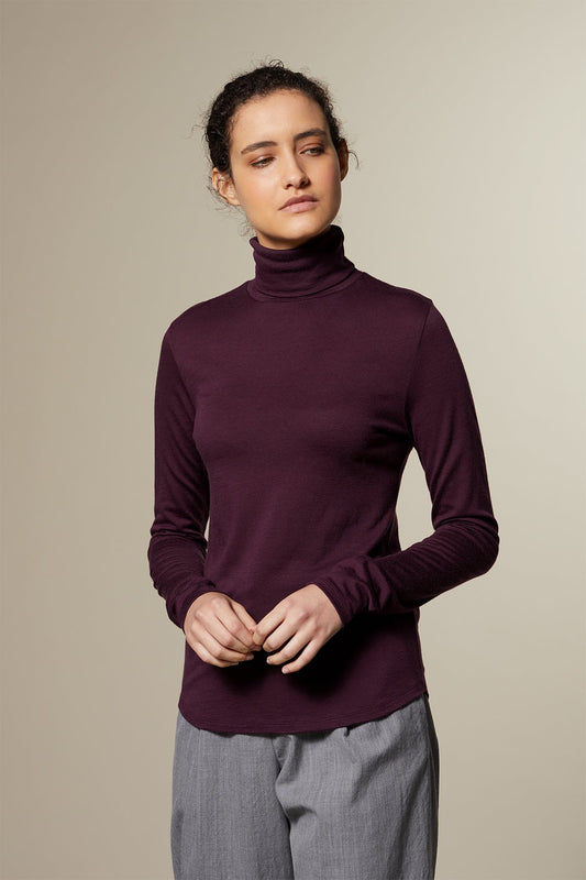 Funktionsschnitt DELIGHT Rollkragenpullover – AUBERGINE | Merino & TENCEL™ Shirt, 50/50