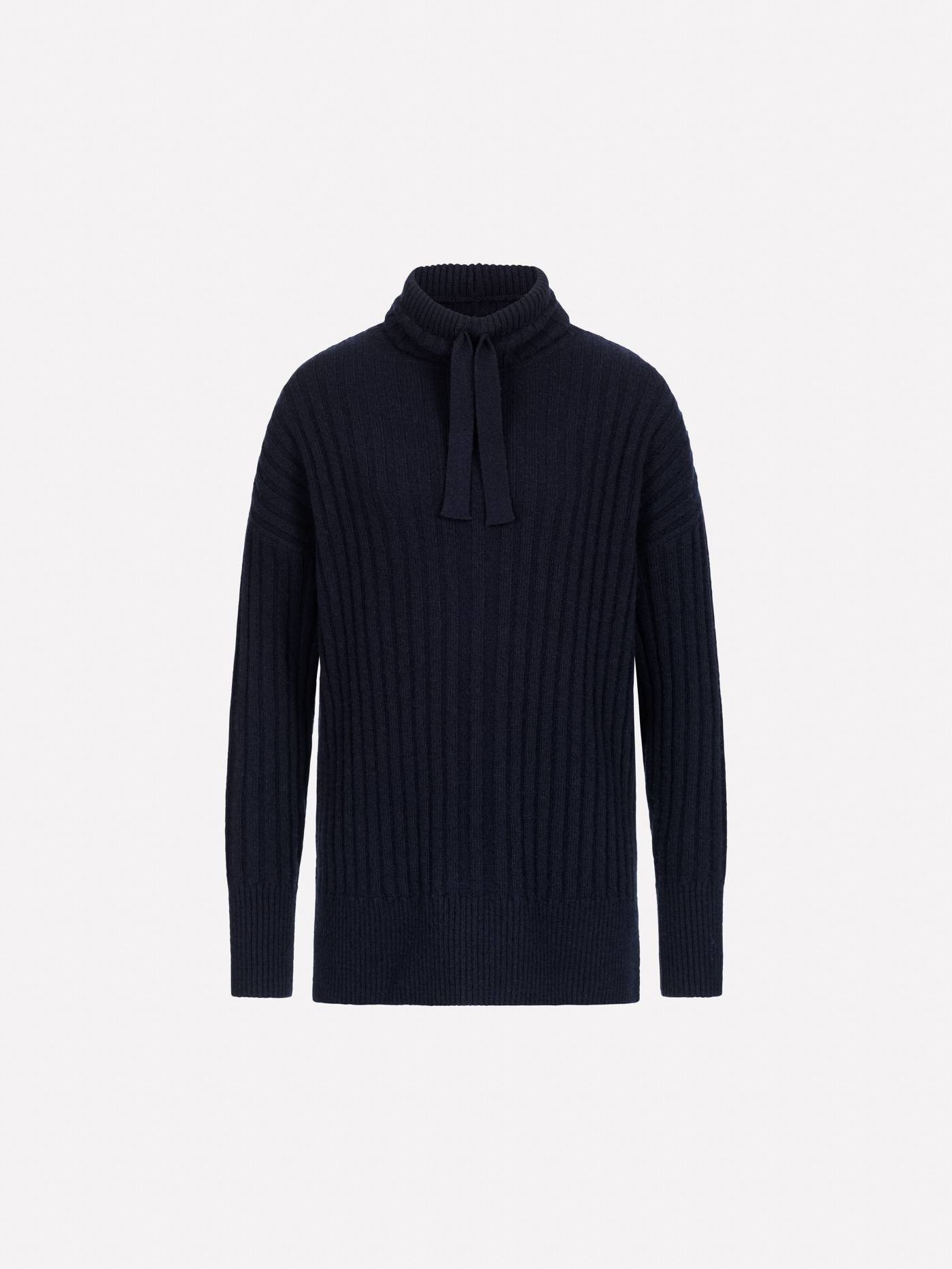 Lanius – Pullover mit Tunnelzug aus Bio-Schurwolle & Bio-Baumwolle, Stehkragen